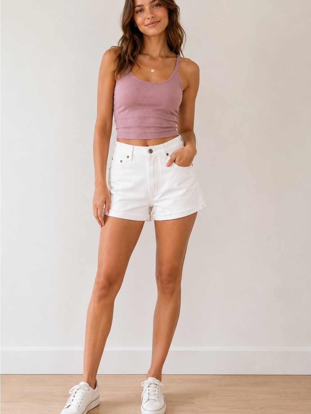 Everlane The Denim White Mid Rise Cuffed Shorts, Size 25